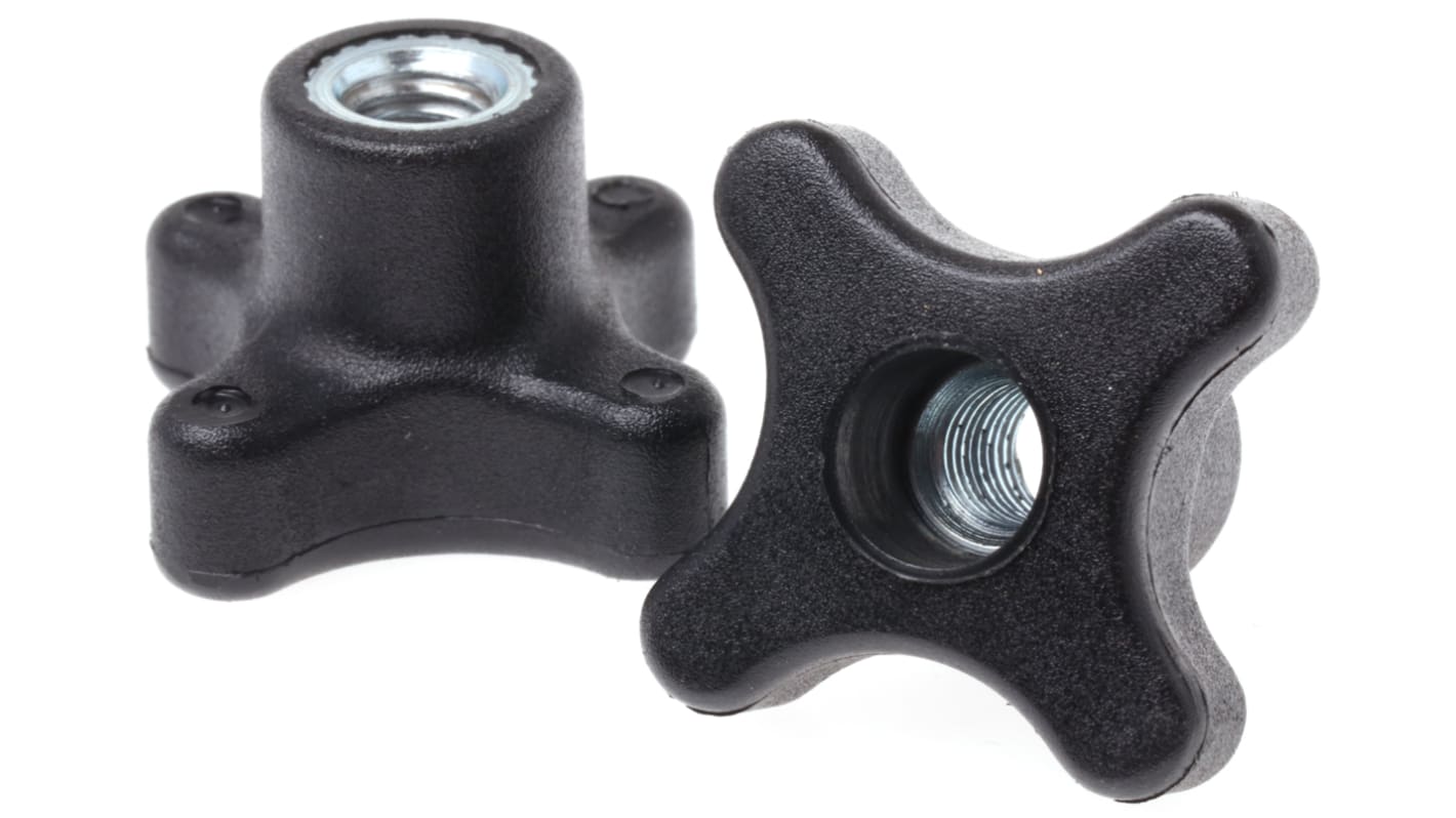RS PRO Black 4Arm Clamping Knob, M8, Threaded Through Hole RS