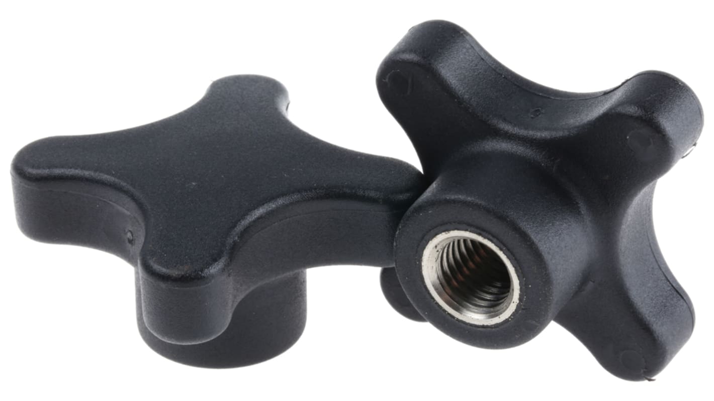 RS PRO Black 4-Arm Clamping Knob, M12, Threaded Hole