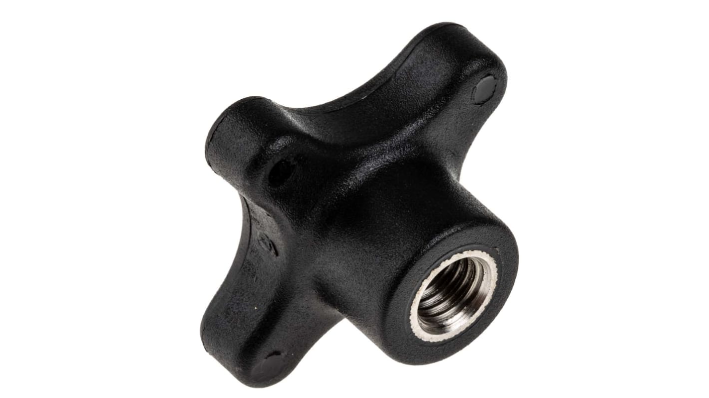 RS PRO Black 4-Arm Clamping Knob, M10, Threaded Hole