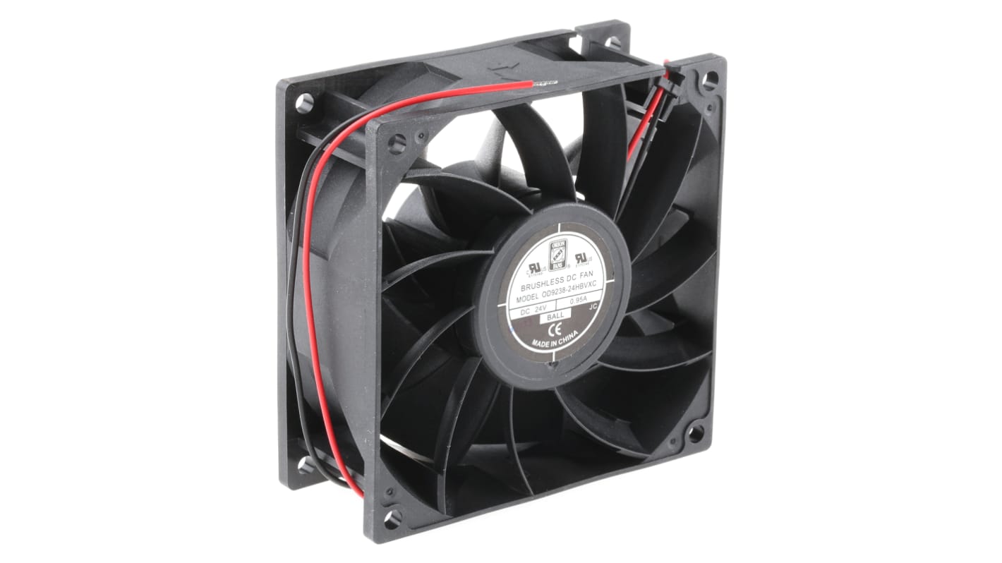 RS PRO Axial Fan, 24 V dc, DC Operation, 229.4m³/h, 16W, 700mA Max, 92 x 92 x 38mm