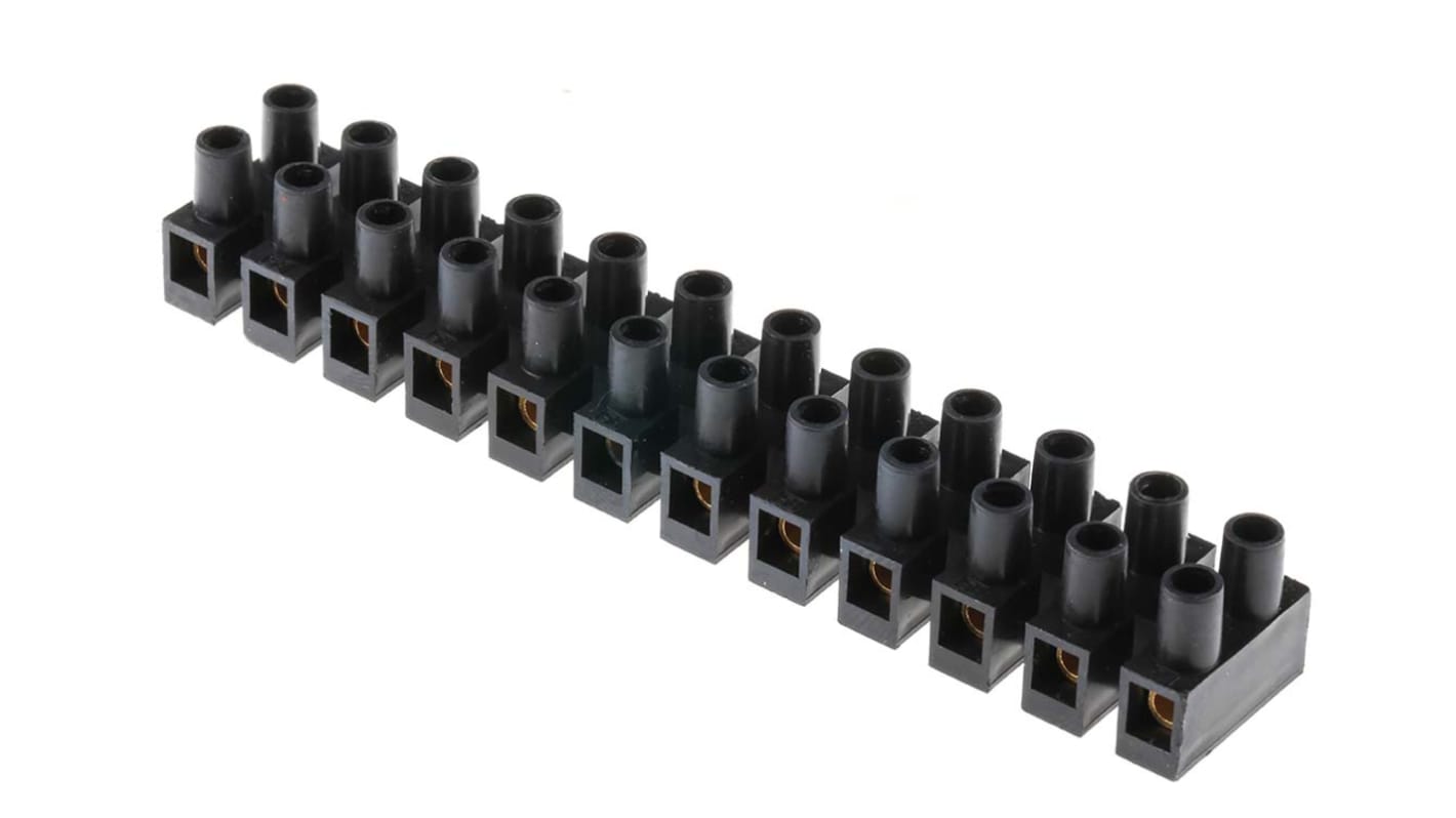 Regleta de conexiones RS PRO de 12 vías, para cable de 4 mm², 24A, 380 V, Tornillo, de color Negro