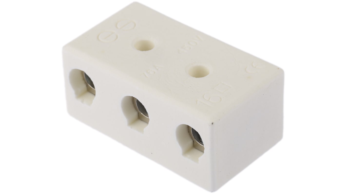 RS PRO Non-Fused Terminal Block, 3-Way, 76A, 6 AWG Wire, Screw Down Termination