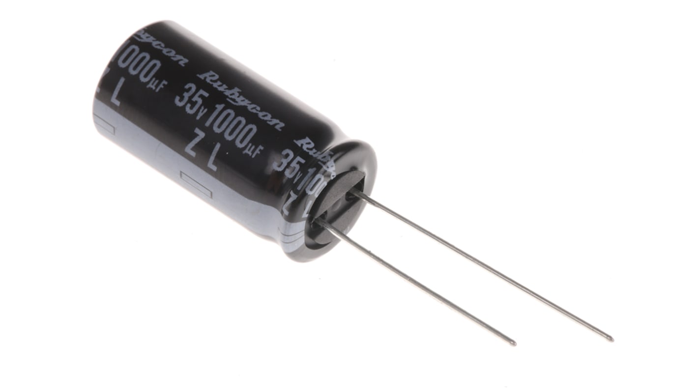 Rubycon 1000μF Aluminium Electrolytic Capacitor 35V dc, Radial, Through Hole - 35ZL1000MEFC12.5X25