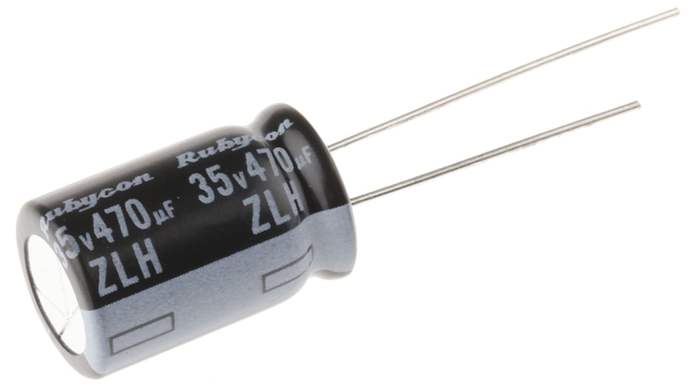 Rubycon ZLH, THT Aluminium-Elektrolyt Kondensator 470μF ±20% / 35V dc, Ø 10mm x 16mm, bis 105°C