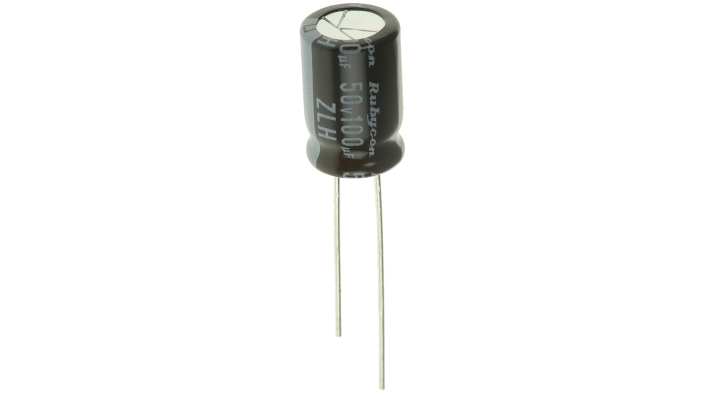 Rubycon ZLH, THT Aluminium-Elektrolyt Kondensator 100μF ±20% / 50V dc, Ø 8mm x 11.5mm, bis 105°C