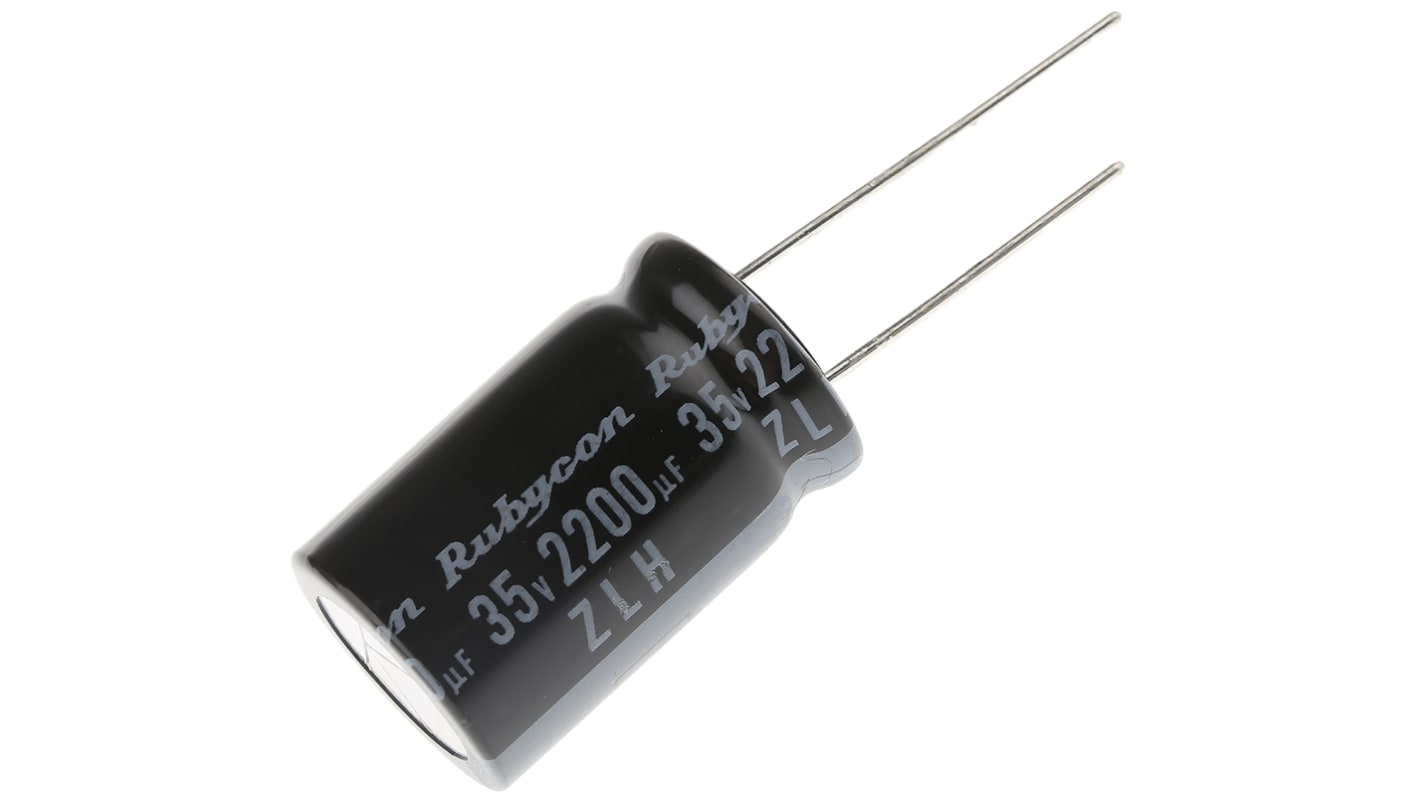 Rubycon ZLH, THT Aluminium-Elektrolyt Kondensator 2200μF ±20% / 35V dc, Ø 16mm x 25mm, bis 105°C