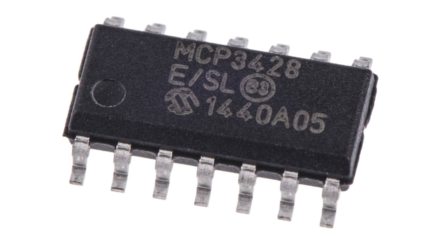 ADC, MCP3428-E/SL, Quadruple, 16 bits bits, 0.015ksps, 14 broches, SOIC