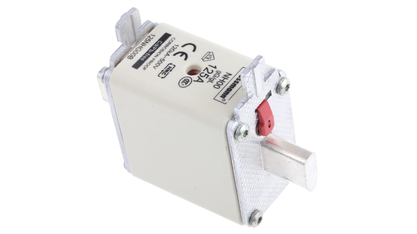 Fusible de cuchillas cuadradas Eaton Eaton Bussman, NH00, gG - gL, 500V ac, 125A, DIN 43620-1, DIN 43620-3, IEC 60269,