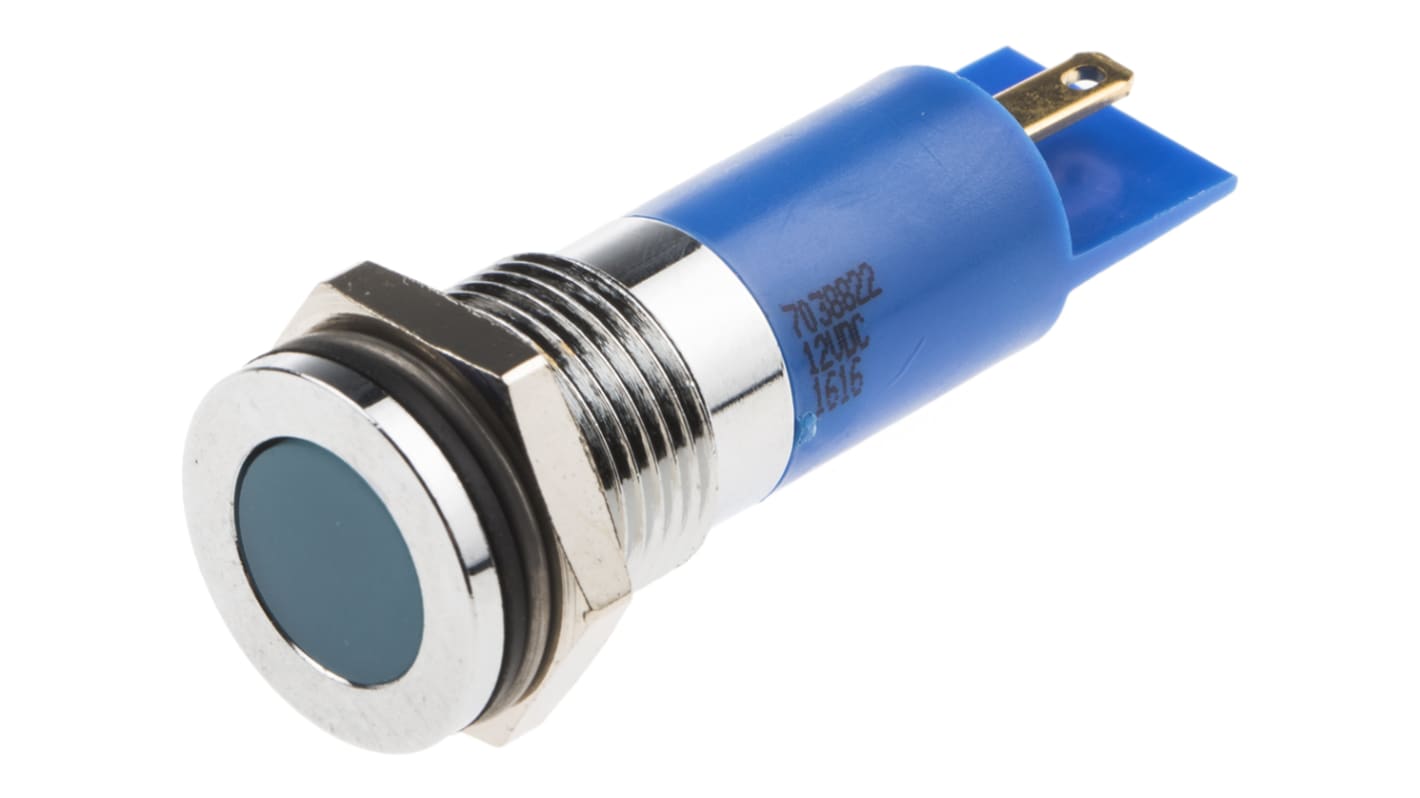 RS PRO LED Schalttafel-Anzeigelampe Blau 12V dc, Montage-Ø 14mm, Lötanschluss