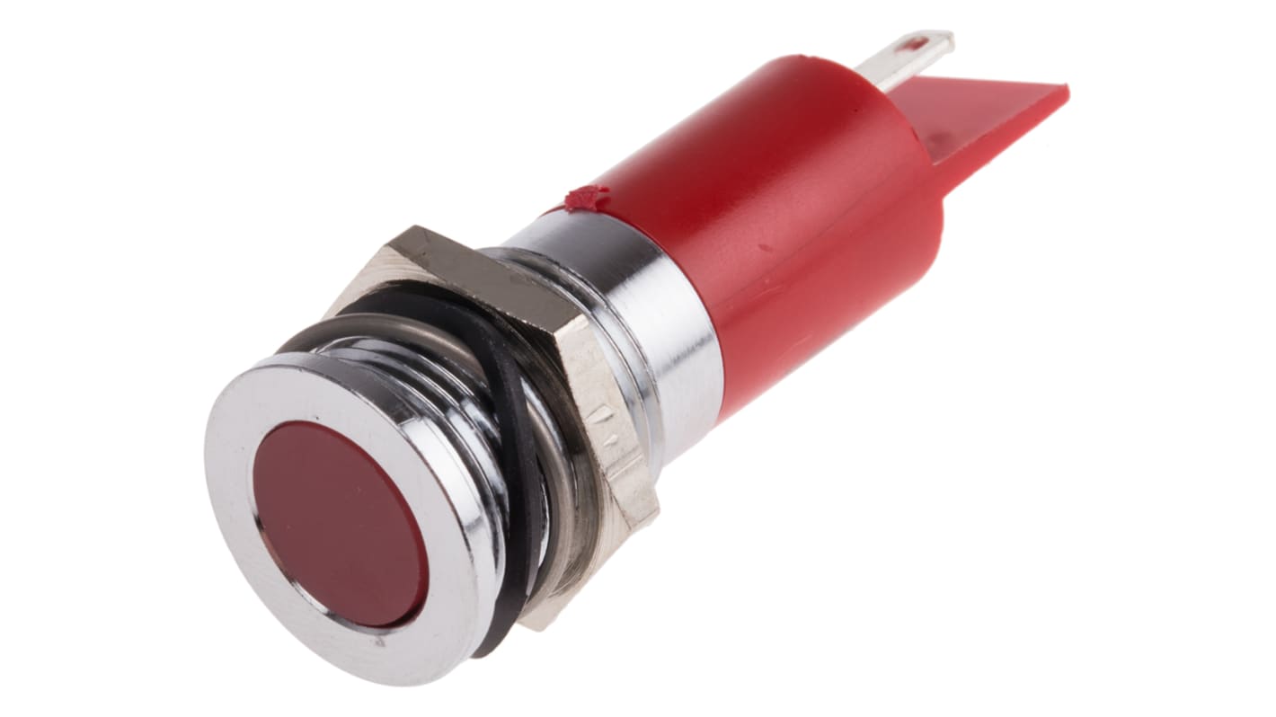 RS PRO Red Panel Mount Indicator, 24V dc, 14mm Mounting Hole Size, Solder Tab Termination, IP67