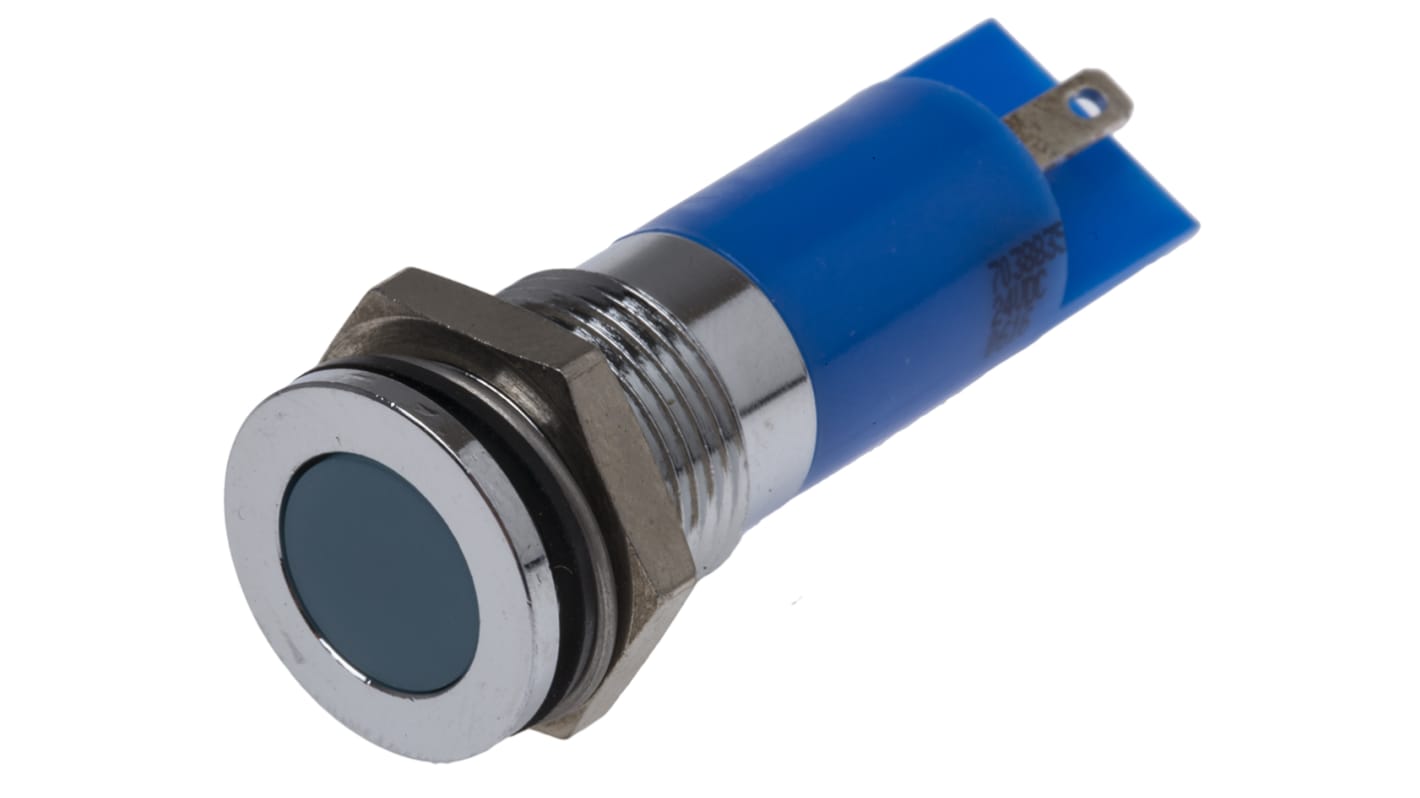 RS PRO Blue Panel Mount Indicator, 24V dc, 14mm Mounting Hole Size, Solder Tab Termination, IP67