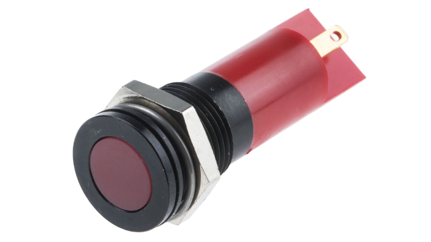 RS PRO Red Panel Mount Indicator, 12V dc, 14mm Mounting Hole Size, Solder Tab Termination, IP67