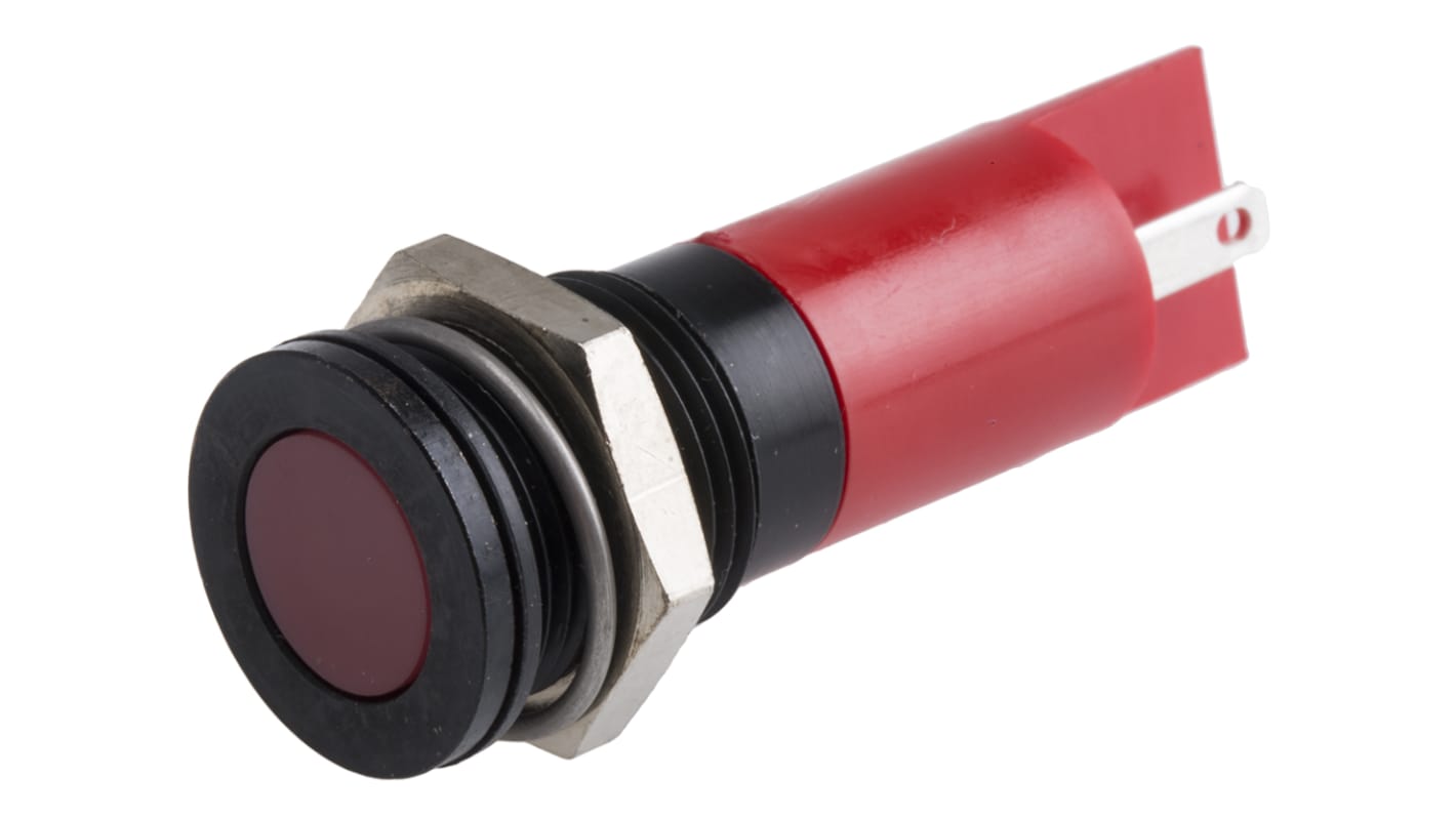 RS PRO Red Panel Mount Indicator, 24V dc, 14mm Mounting Hole Size, Solder Tab Termination, IP67