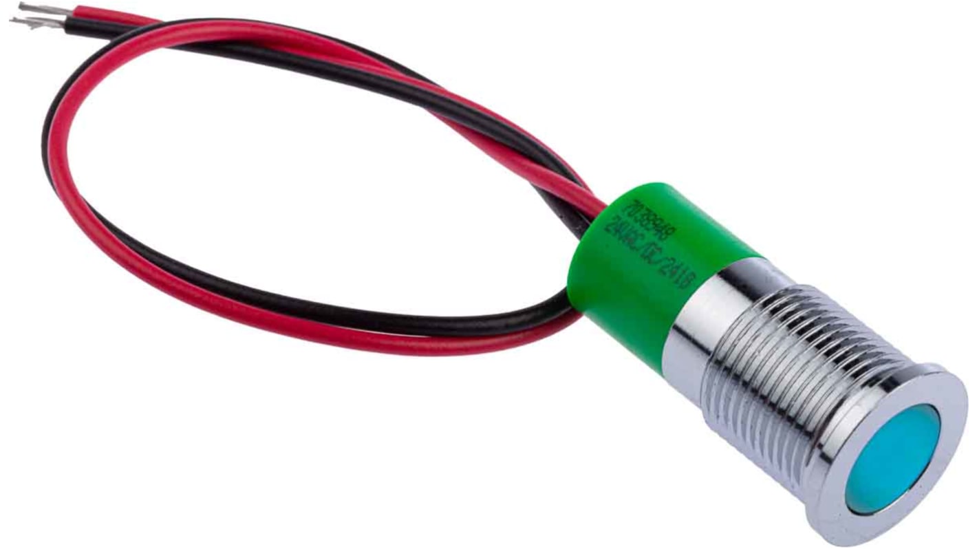 Indicatore da pannello RS PRO Verde  a LED, 24V cc, IP67, A filo, foro da 14mm