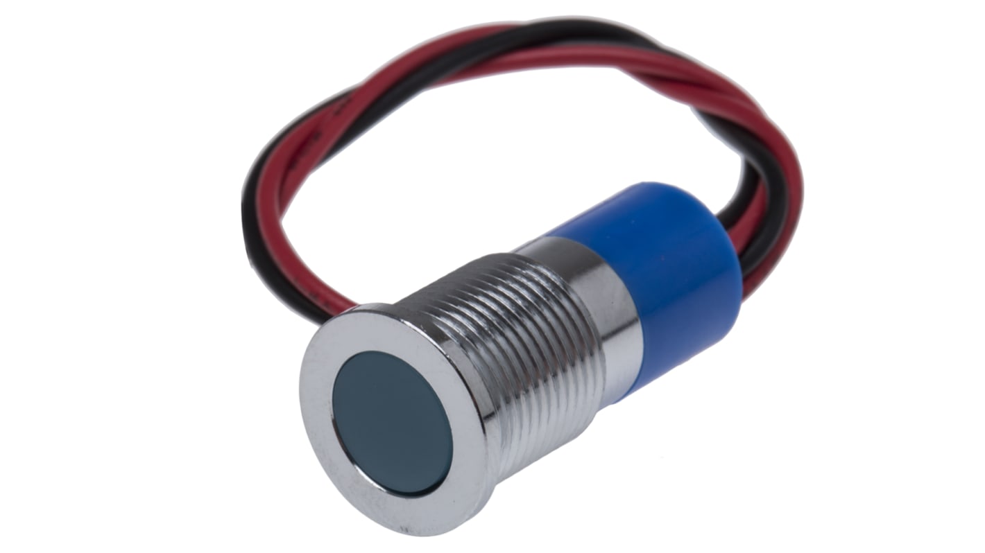 RS PRO Blue Panel Mount Indicator, 24V dc, 14mm Mounting Hole Size, Lead Wires Termination, IP67