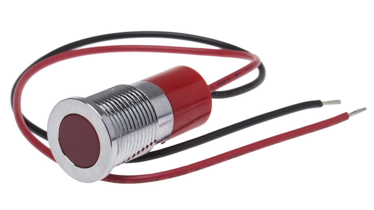 RS PRO Red Panel Mount Indicator, 220V ac, 14mm Mounting Hole Size, Lead Wires Termination, IP67