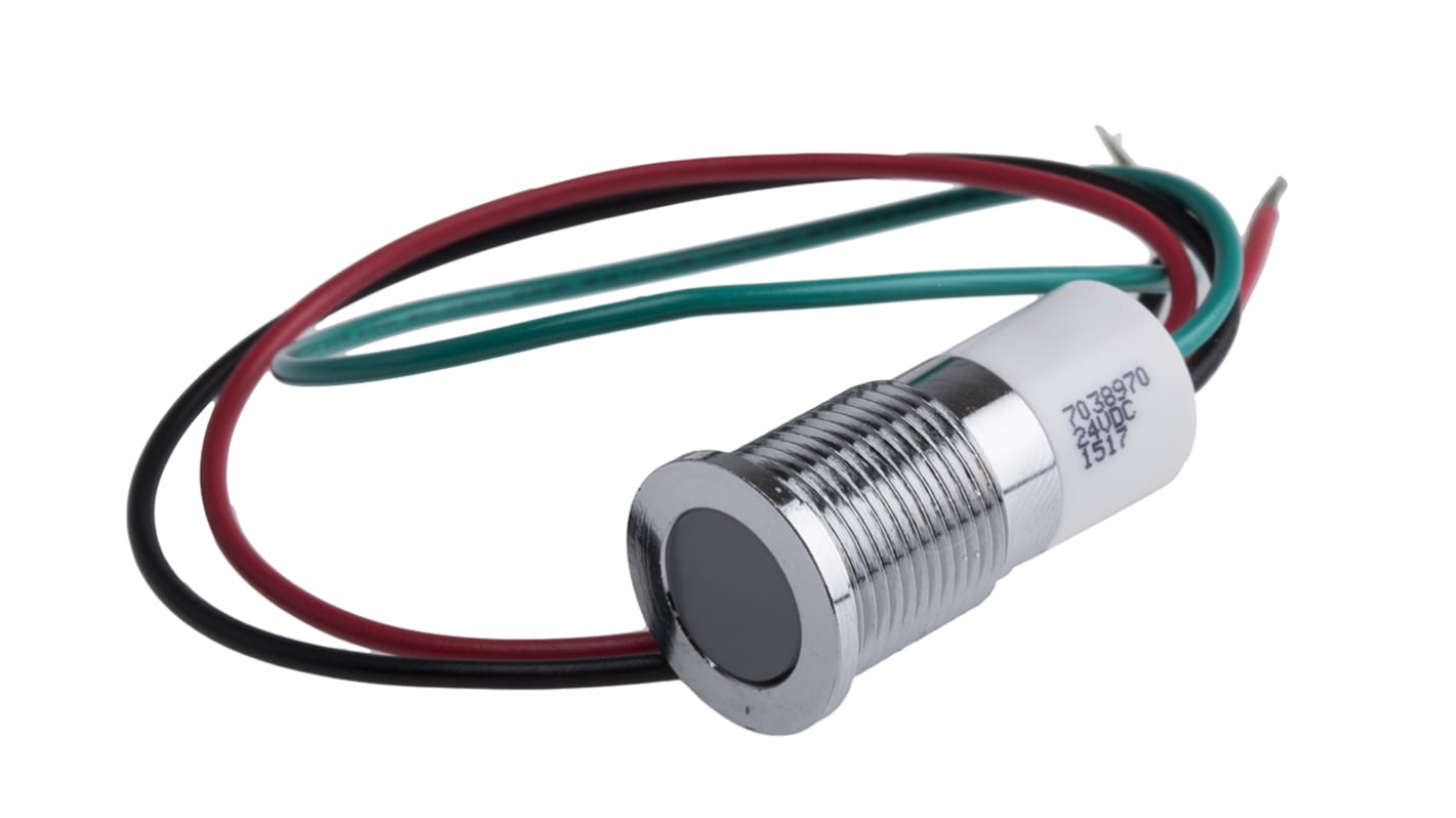 Indicatore da pannello RS PRO  a LED, 24V cc, IP67, A filo, foro da 14mm