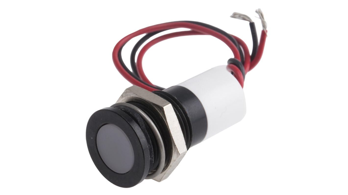 Indicador LED RS PRO, Blanco, lente enrasada, Ø montaje 14mm, 12V dc, 20mA, 20mcd, IP67
