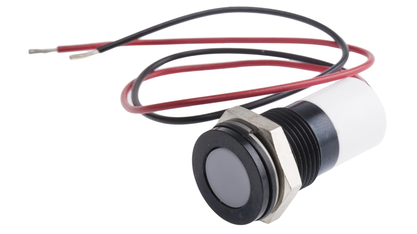 RS PRO White Panel Mount Indicator, 24V dc, 14mm Mounting Hole Size, Lead Wires Termination, IP67