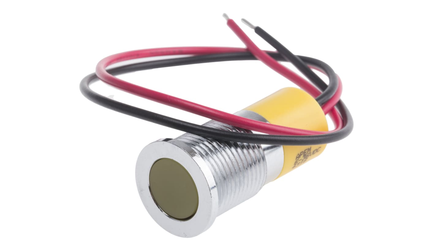 RS PRO Yellow Panel Mount Indicator, 6 → 36V dc, 14mm Mounting Hole Size, Lead Wires Termination, IP67