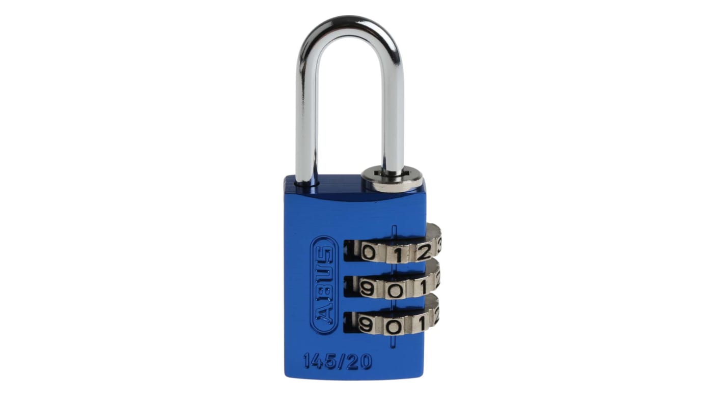 ABUS 145/20 Combination Weatherproof Aluminium, Steel Safety Padlock, 3mm Shackle, 20mm Body