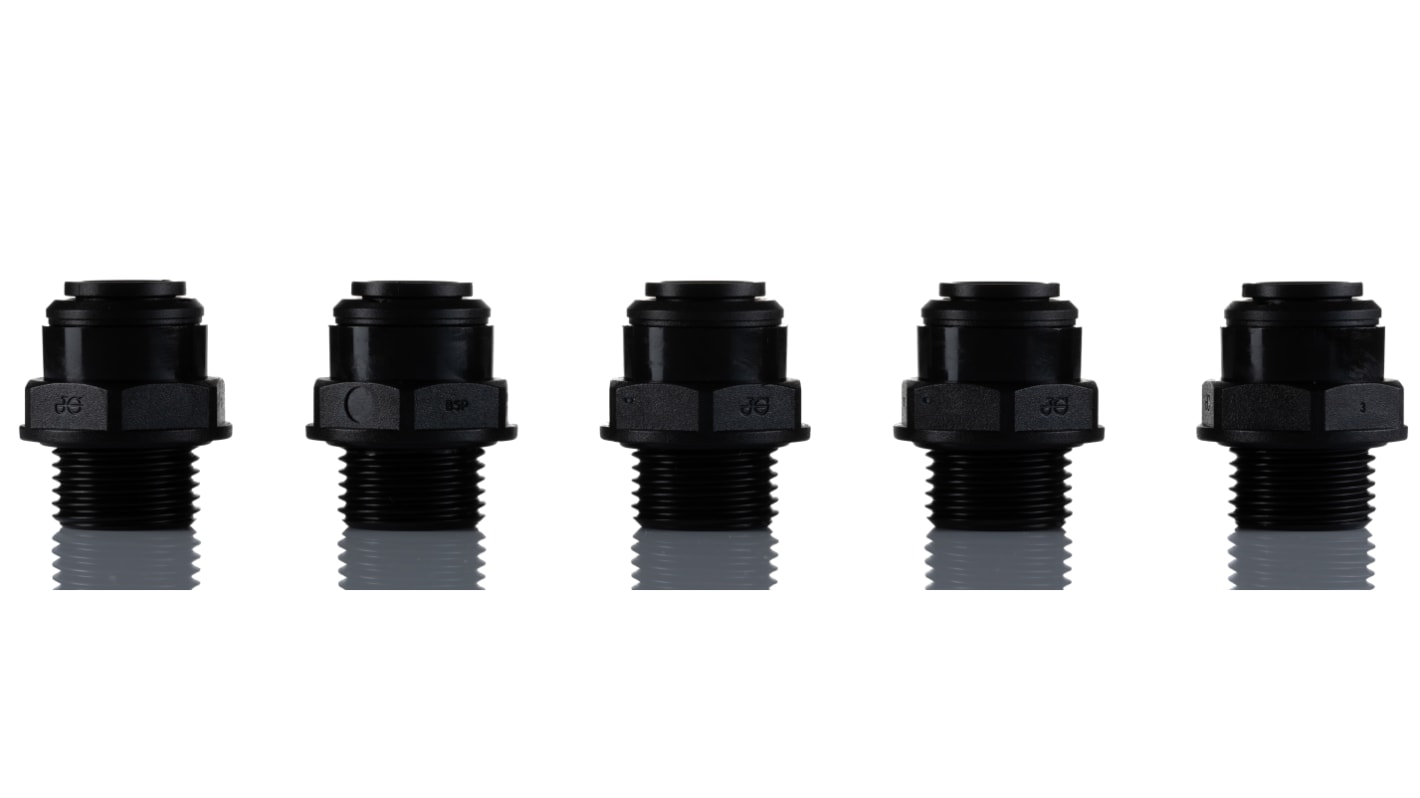 John Guest PM Series Straight Threaded Adaptor, Push In 12 mm to G 1/2 Male, Threaded-to-Tube Connection Style