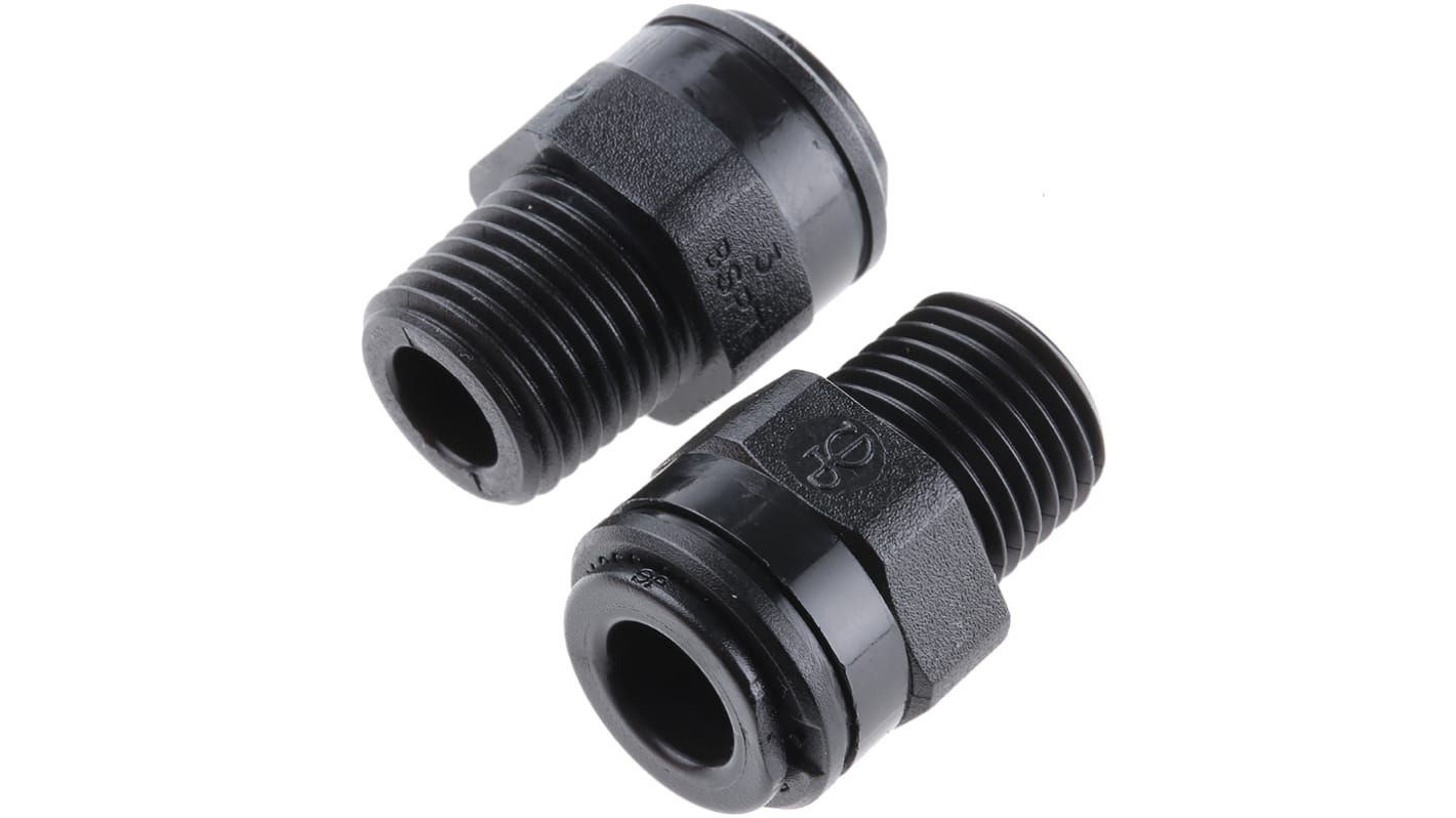 John Guest PM Series Straight Threaded Adaptor, R 1/4 Male to Push In 8 mm, Threaded-to-Tube Connection Style