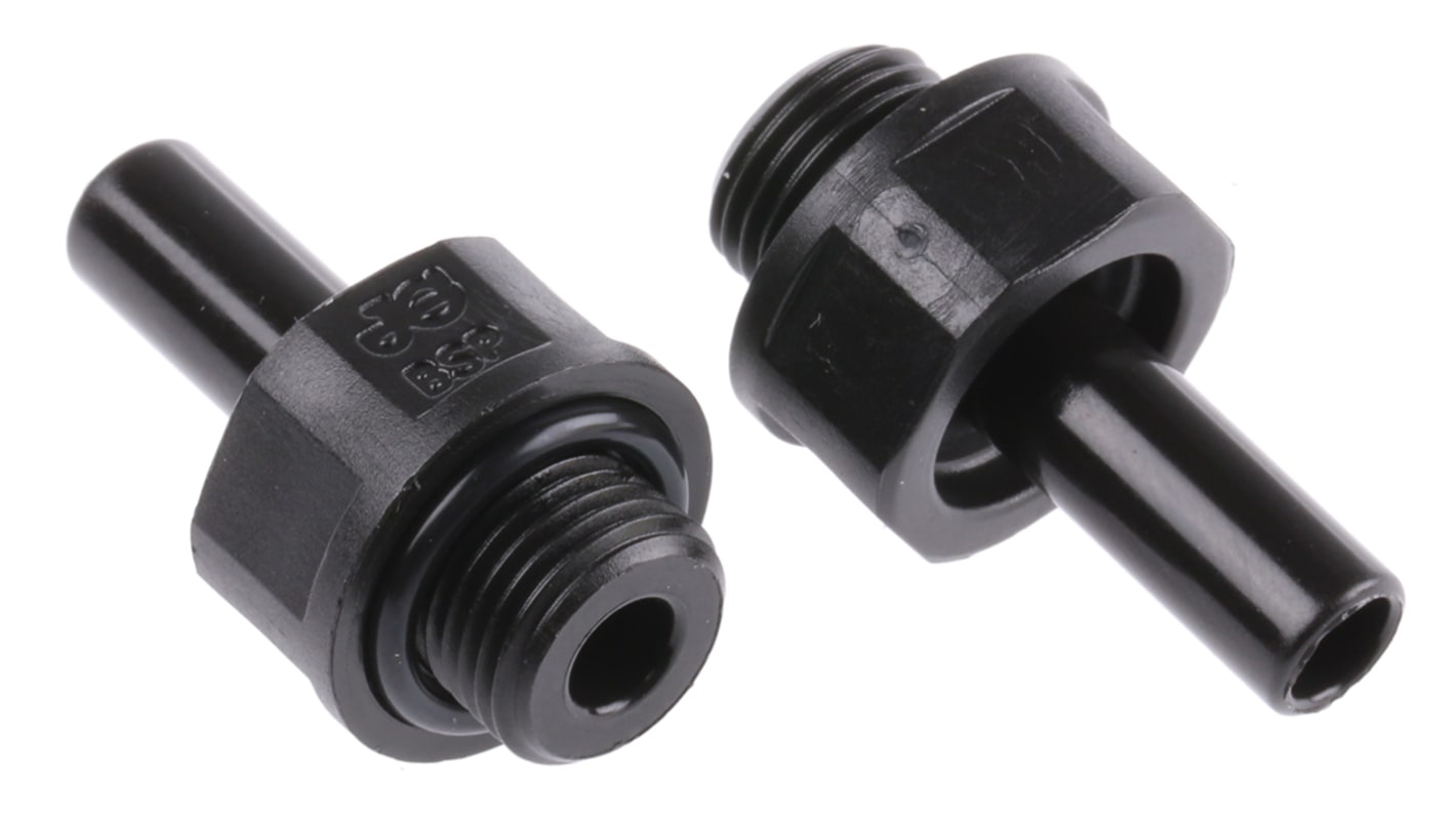 John Guest PM Series Straight Threaded Adaptor, G 1/8 Male to Push In 6 mm, Threaded-to-Tube Connection Style