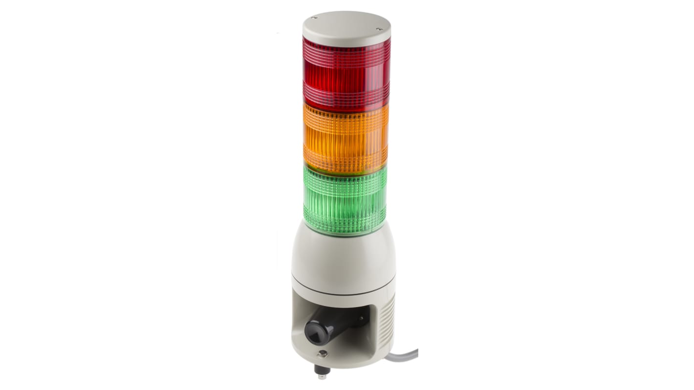 Colonnes lumineuses pré-configurées à LED Feu Flash, Fixe, Rouge / Vert / Ambre avec Sirène, série Harmony XVC1, 24 V