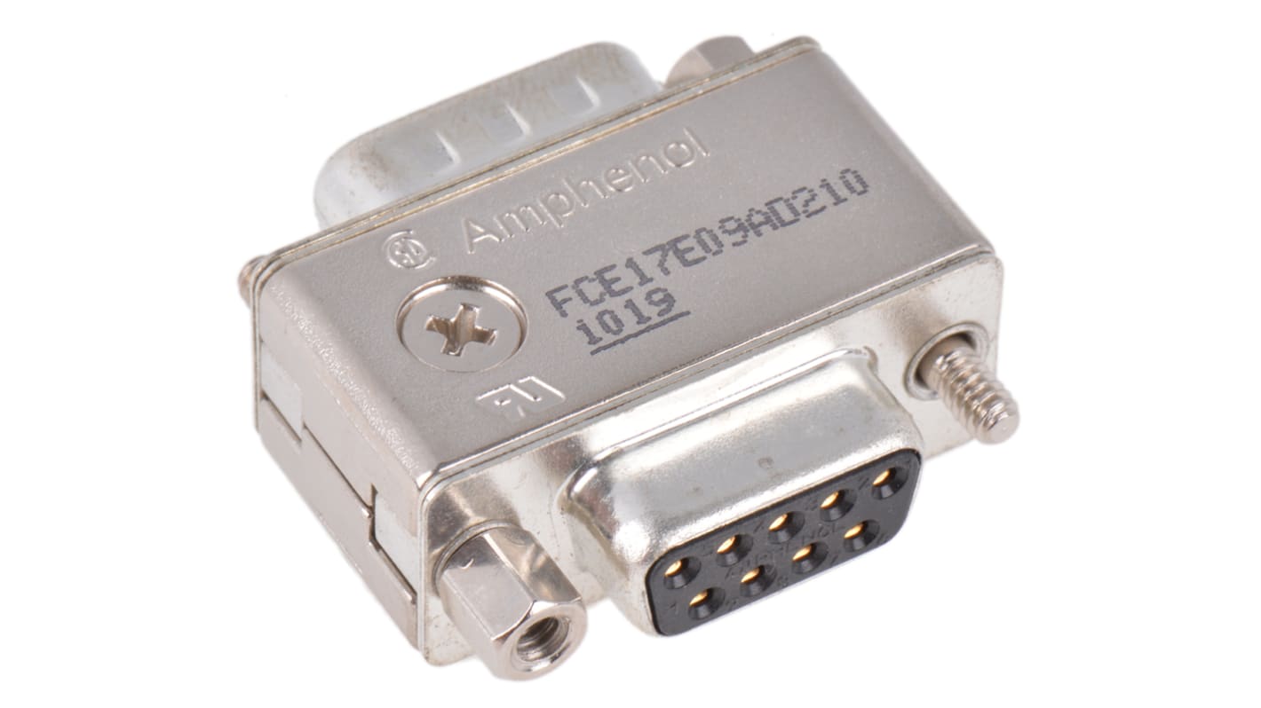 Adaptador D-Sub Amphenol ICC de D-Sub de 9 vías Macho a D-Sub de 9 vías Hembra