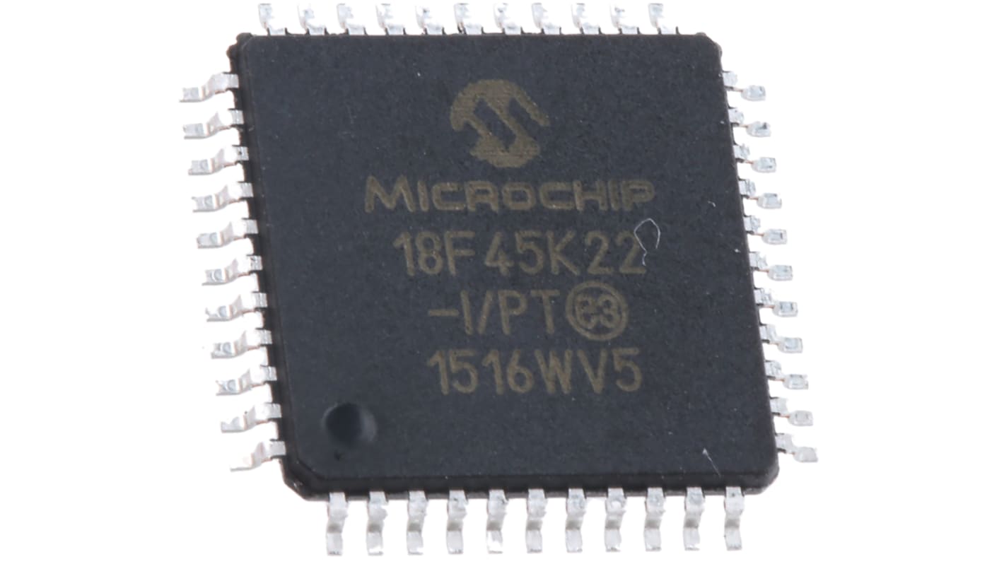 Microcontrolador Microchip PIC18F45K22-I/PT, núcleo PIC de 8bit, RAM 1,536 kB, 16MHZ, TQFP de 44 pines