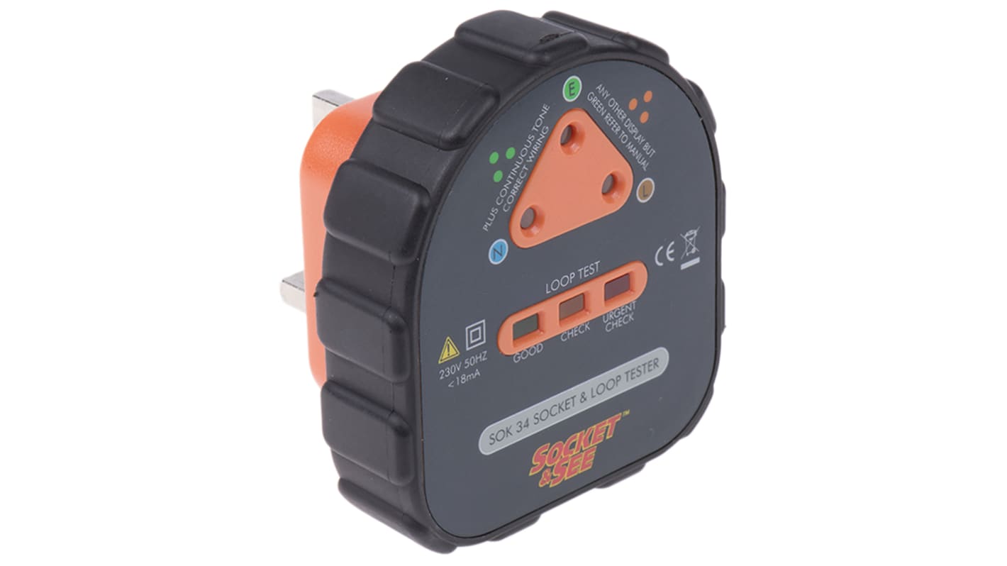 Socket & See SOK 34 LED Steckdosentester mit akustischem Alarm, 230V ac / 13A