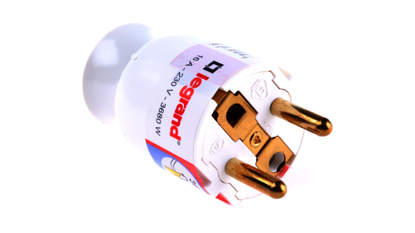 Clavija Legrand de 2P+E de color Blanco, para Europa, 250 V, 16A, Montaje de Cable