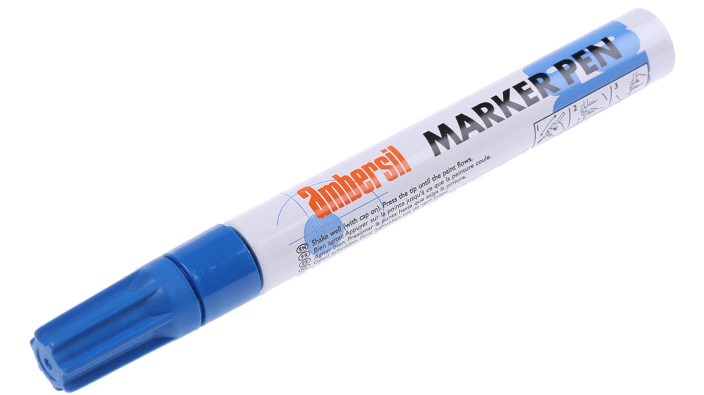 Ambersil Lackstift Blau Spitze Mittel 3mm, für Karton, Glas, Metall, Papier, Kunststoff, Gummi, Textil, Holz