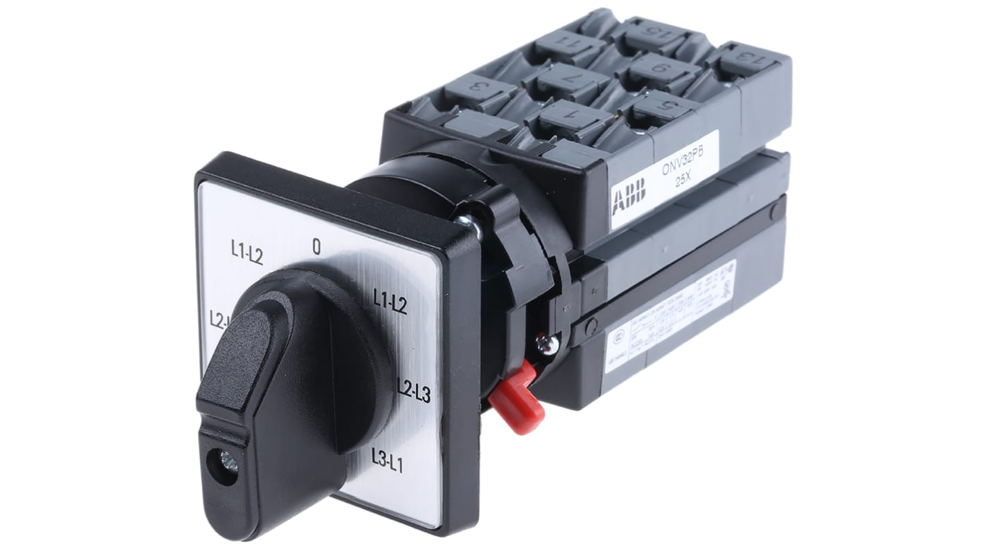 ABB, 4P 7 Position 45° Rotary Cam Switch, 400 V, 25 A, Handle Actuator