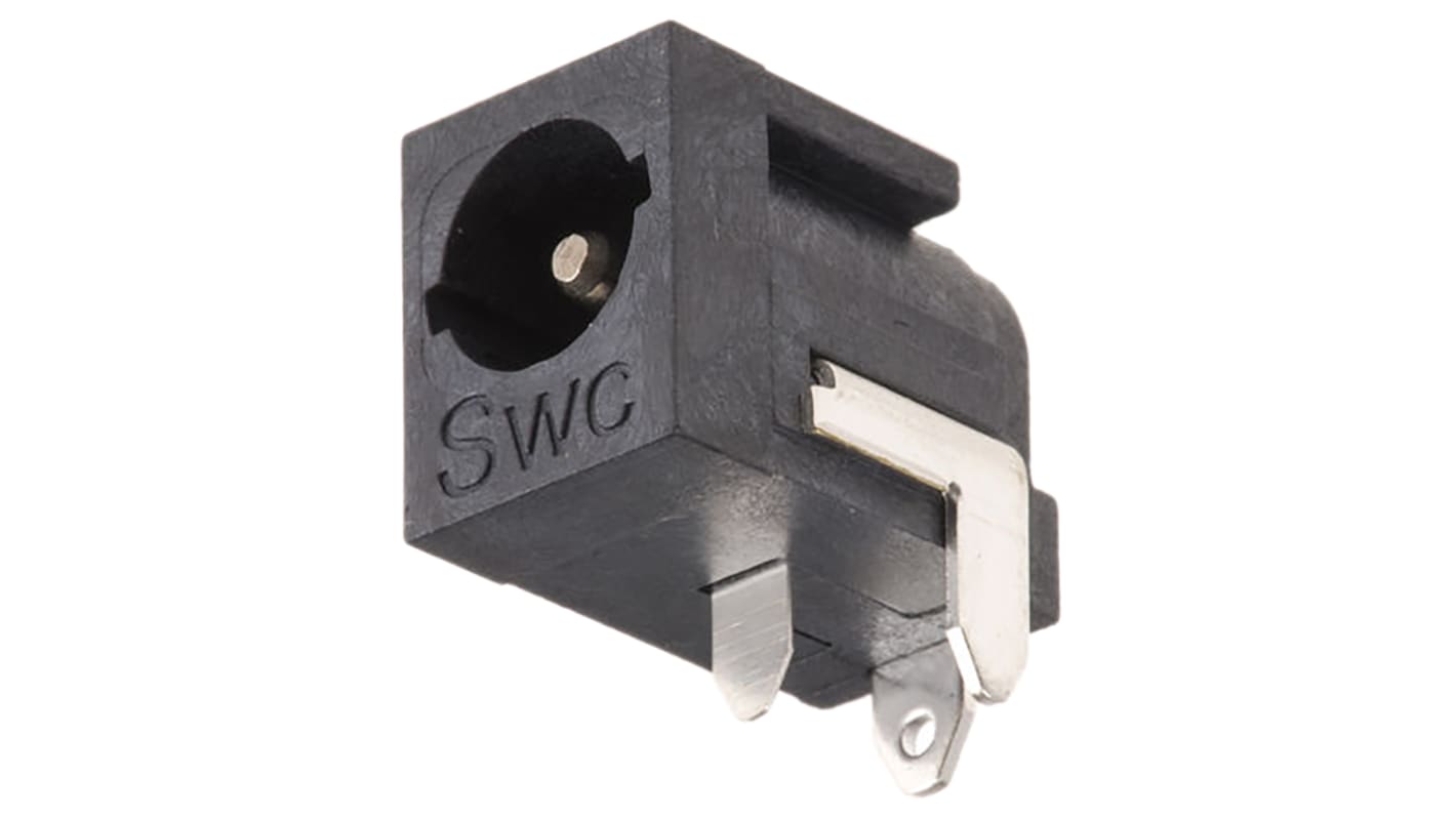Switchcraft Right Angle DC Socket Rated At 5.0A, Panel Mount, length 9.4mm, Nickel