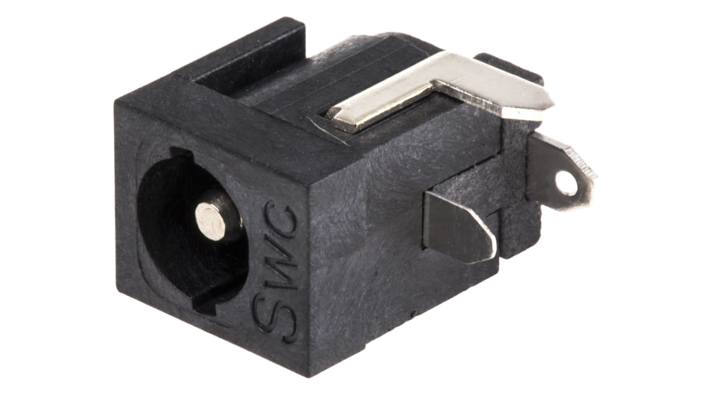 Switchcraft Right Angle DC Socket Rated At 5.0A, PCB Mount, length 14.5mm, Silver