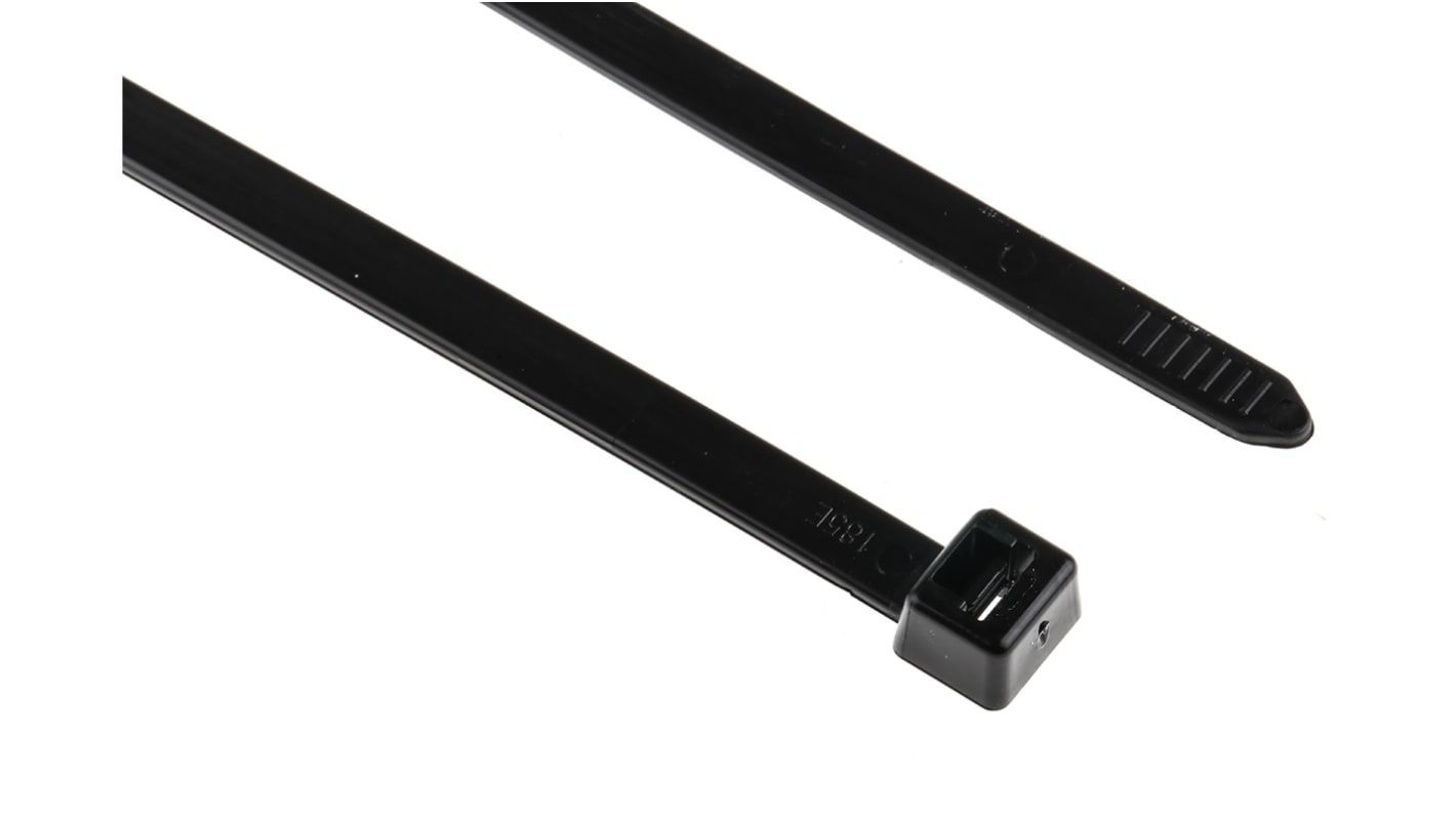 HellermannTyton Cable Tie, 380mm x 7.6 mm, Black Polyamide 6.6 (PA66), Pk-100