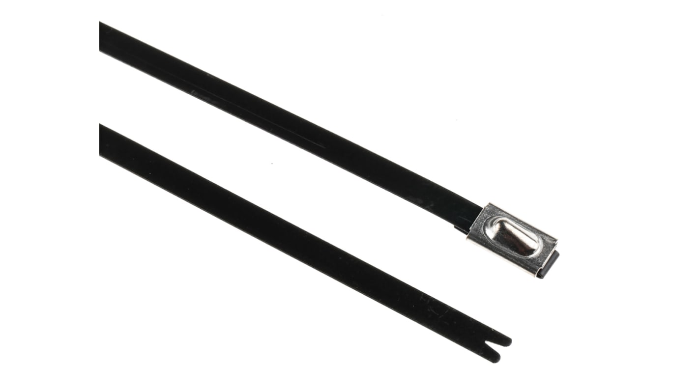 HellermannTyton Cable Tie, Roller Ball, 201mm x 4.6 mm, Black Polyester Coated Stainless Steel, Pk-100