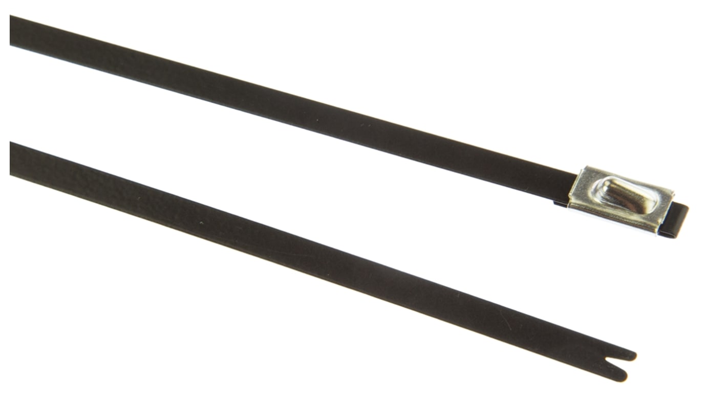 HellermannTyton Cable Tie, Roller Ball, 362mm x 4.6 mm, Black Polyester Coated Stainless Steel, Pk-100