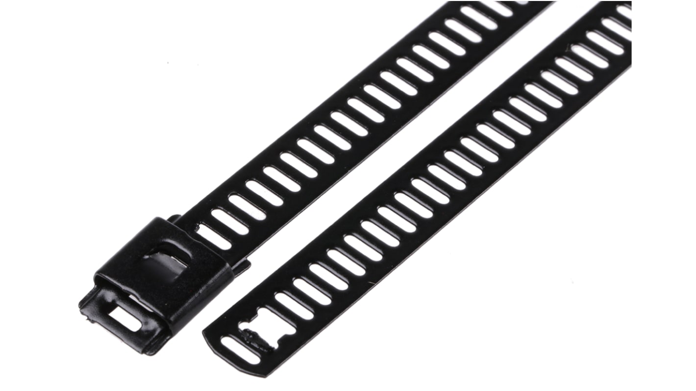 HellermannTyton Cable Tie, Ladder, 230mm x 7 mm, Black Polyester Coated Stainless Steel, Pk-100