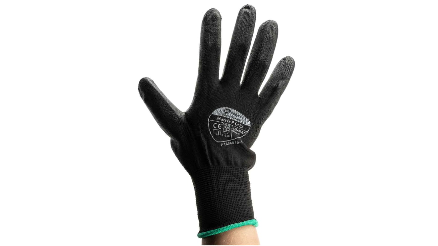 Guantes de trabajo de Poliuretano Negro Polyco Healthline serie Matrix, talla 8, M, con recubrimiento de Poliuretano,