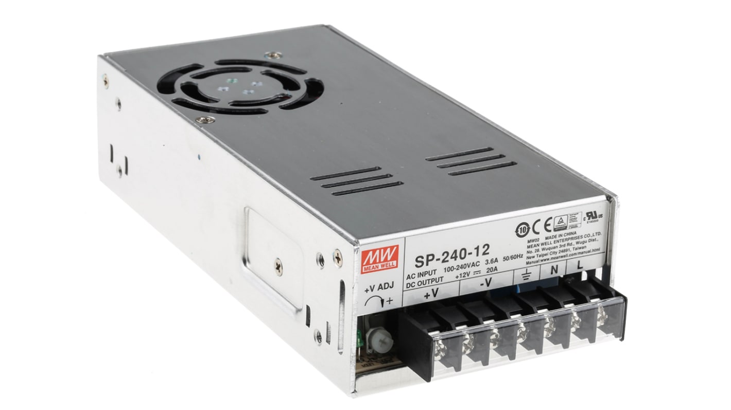 Mean Well Embedded Switch Mode Power Supply SMPS, SP-240-12RS, 12V dc, 20A, 240W, 1 Output, 124 → 370 V dc, 88