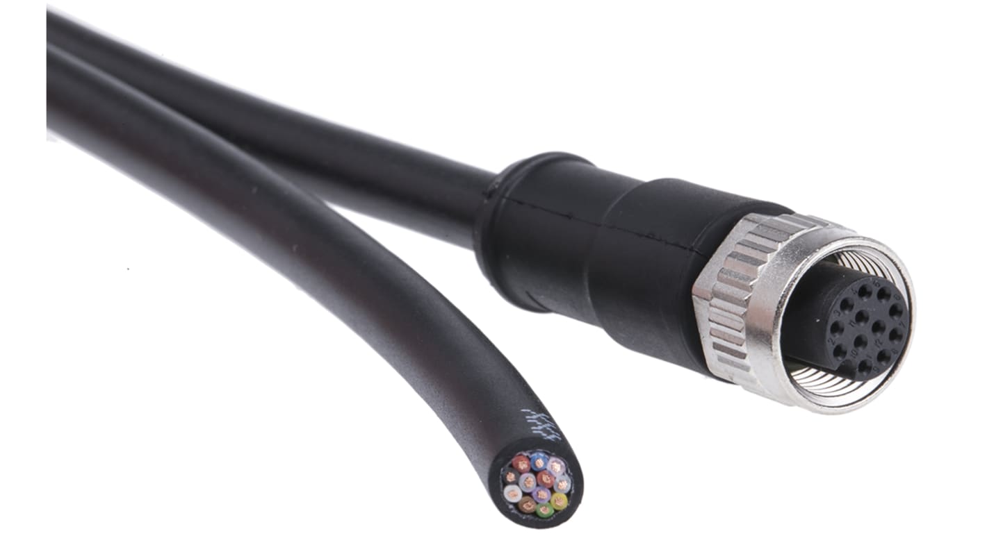 Cable de conexión binder, con. A M12 Hembra, 12 polos, con. B Sin terminación, cod.: A, long. 2m, 30 V, 1 A, IP67, IP68