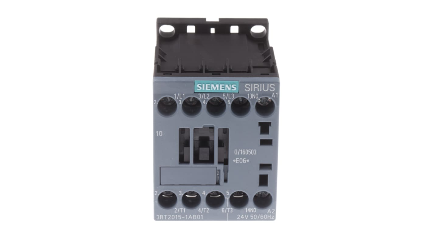 Siemens SIRIUS 3RT2 Contactor, 24 V ac Coil, 3-Pole, 7 A, 3 kW, 3NO, 400 V ac