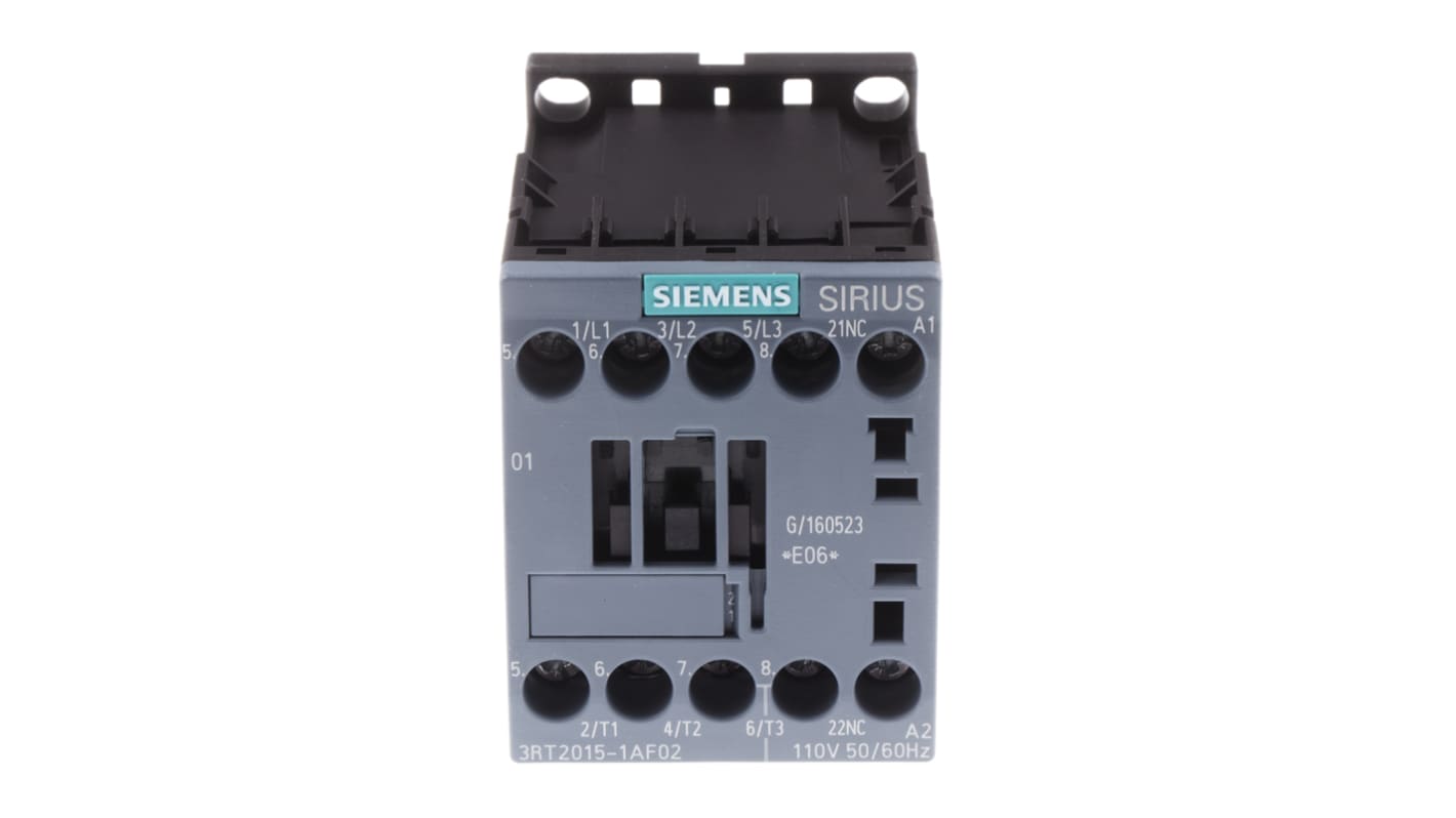 Siemens SIRIUS 3RT2 Leistungsschütz / 110 V ac Spule, 3 -polig 3 Schließer, 400 V ac / 7 A