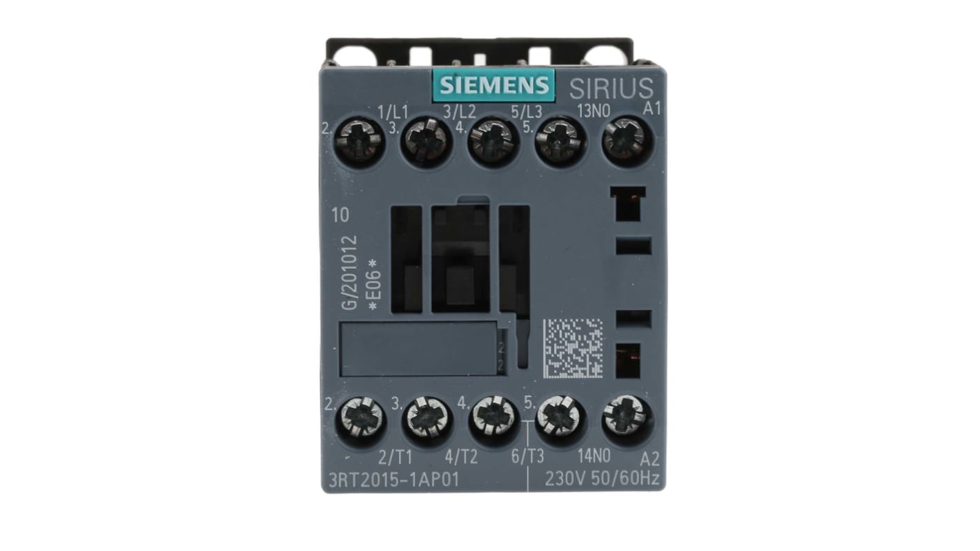 Contactor Siemens SIRIUS 3RT2 de 3 polos, 3 NA, 7 A, bobina 230 Vac, 3 kW