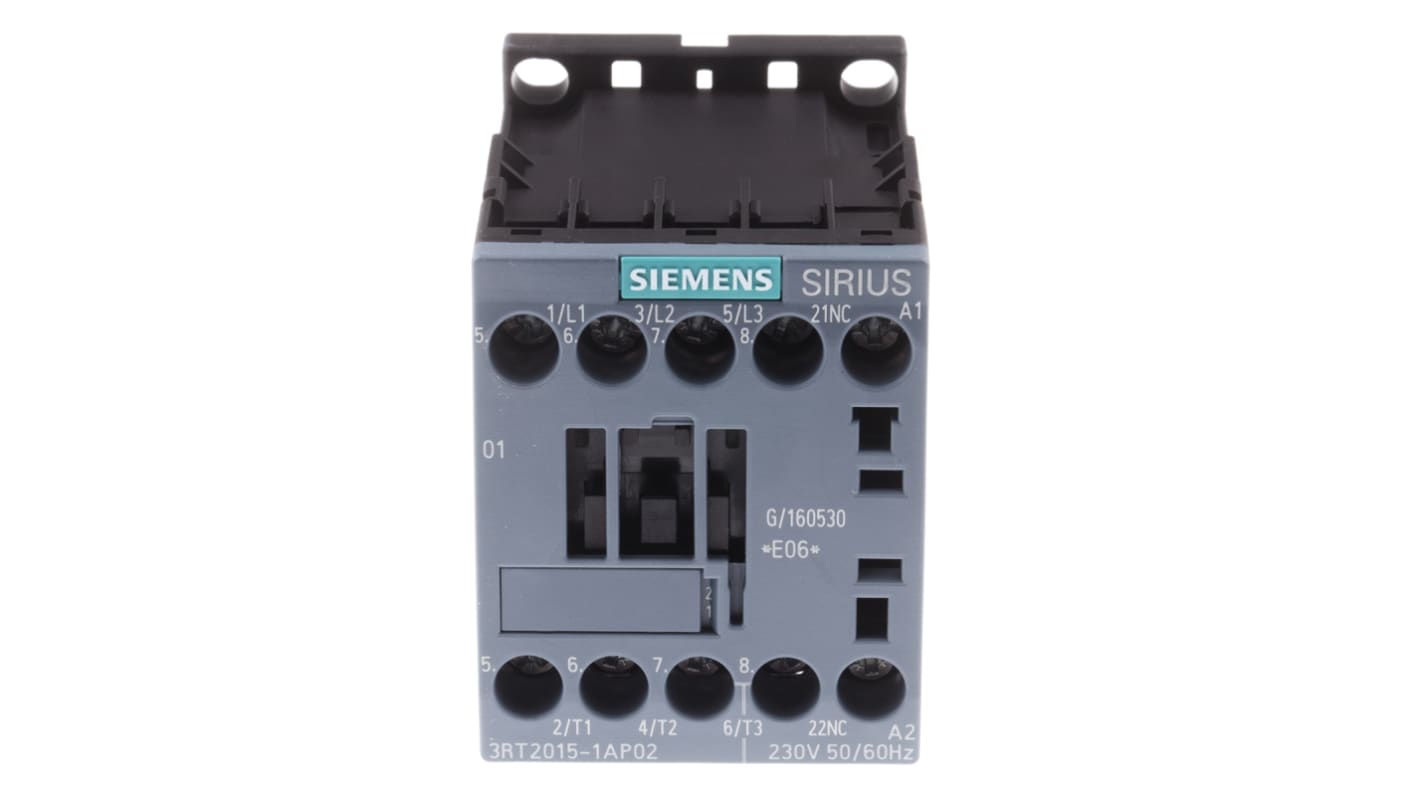 Siemens SIRIUS 3RT2 Leistungsschütz / 230 V ac Spule, 3 -polig 3 Schließer, 400 V ac / 7 A