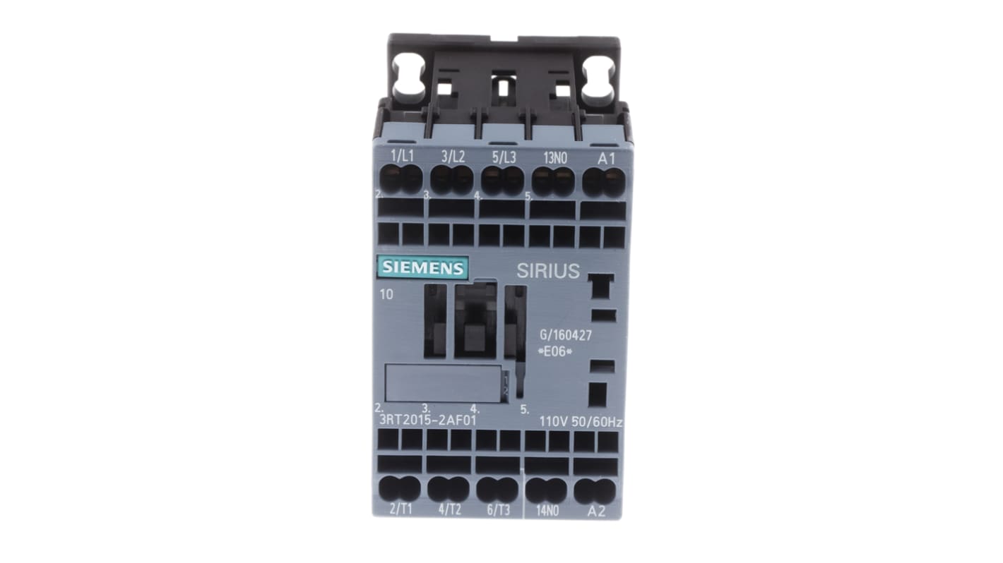 Siemens SIRIUS 3RT2 Contactor, 110 V ac Coil, 3-Pole, 7 A, 3 kW, 3NO, 400 V ac