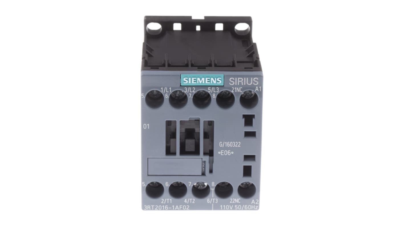 Siemens SIRIUS 3RT2 Leistungsschütz / 110 V ac Spule, 3 -polig 3 Schließer, 400 V ac / 9 A